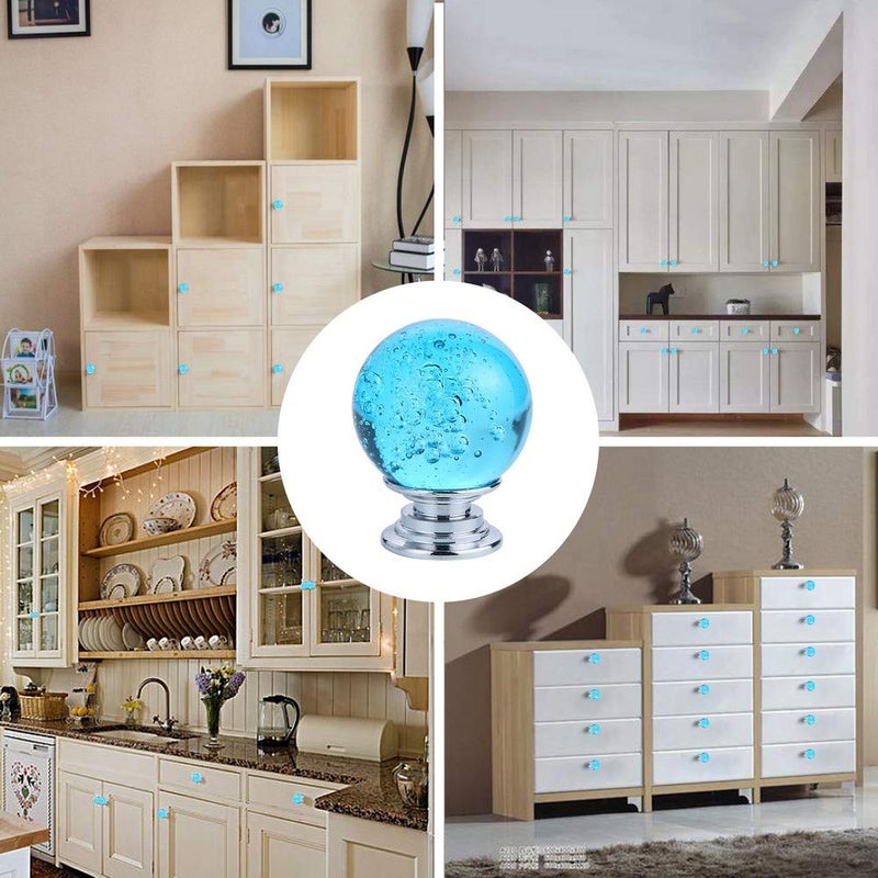IEIK10 PCS Crystal Cabinet Knobs Azure Blue Round Glass Bubbles Knobs Smooth Drawer Pulls Handle for Home, Cabinet, Drawer and Dresser with 3 Different Size Screws, 30MM (Aqua Blue) - Image 5